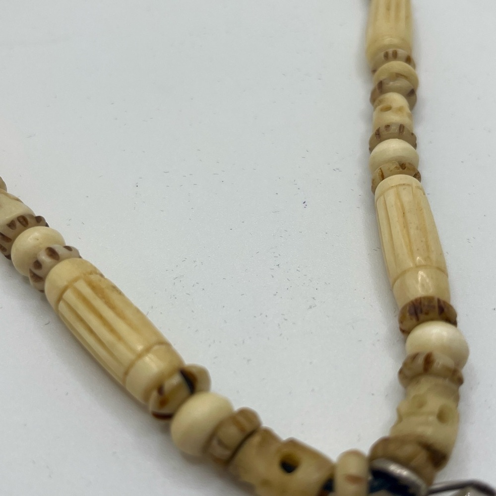 Vintage Bone Bead Necklace Sterling Silver Rock Crystal Quartz Pendant - Picture 3 of 13